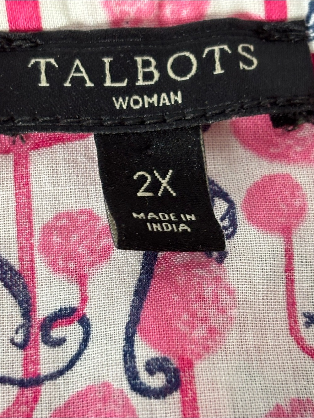 Talbots Pink Printed Tunic with Navy Motif and Trim - Picture 3 of 7